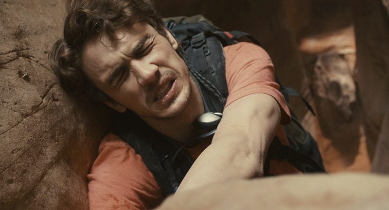 Lowered eyebrows signalling pain in 127 Hours