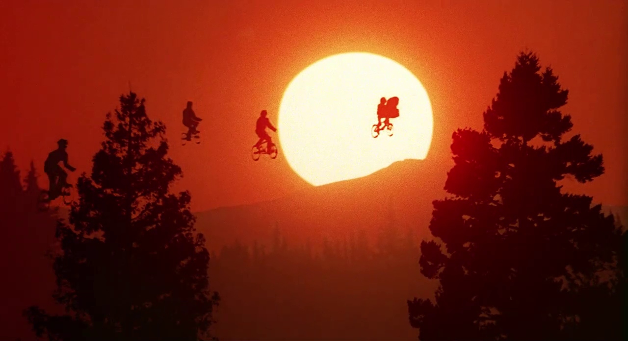 A back-lit silhouette against a glowing sky in E.T. the Extra-Terrestrial