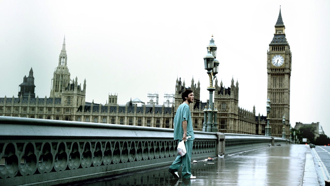 A deserted central London in 28 Days Later